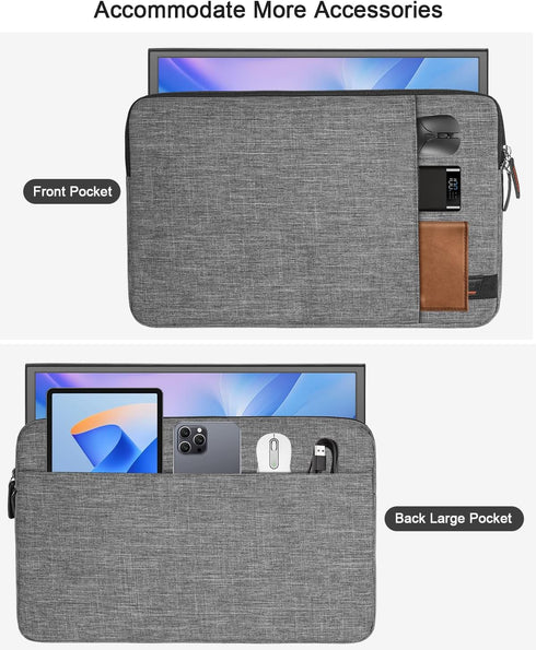 Losong 16.1 Inch,Protective 15.6-16.1" 2 Pocket,Size-15.7"x10.2",Gray Portable Monitor Case Padded Sleeve Compatible