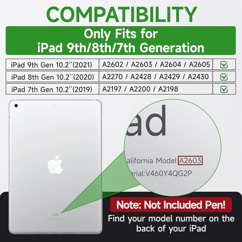 Andnary 9th/8th/7th 10.2 inch, Protector/360 2021/2020/2019 Case for iPad Generation Shockproof Cover with Screen