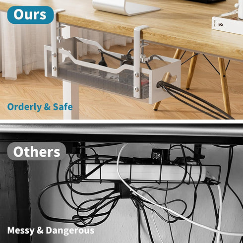 Under Desk Cable Management Tray 2 Pack, No Drill Cable Management Under Desk, Desk Cable Organizer with Clamp for