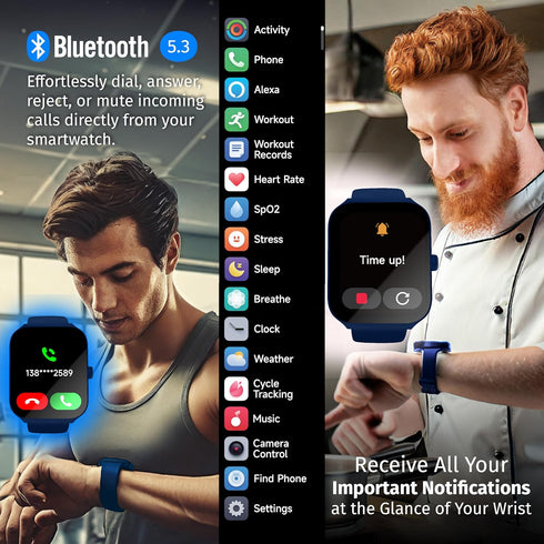 SLIDE Fitness Smartwatch for Men & Women (Blue), Bluetooth 5.3, Alexa-Enabled, 1.95” HD Screen, IP68 Waterproof, 100