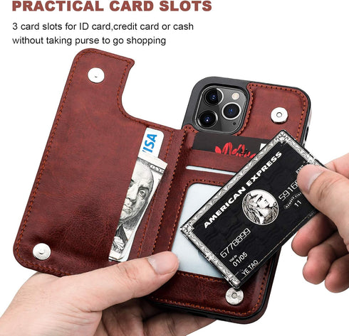 ONETOP Wallet Case for iPhone 12 Pro, PU Leather Kickstand Card Holder, Double Magnetic Clasp Cover 6.1 Inch