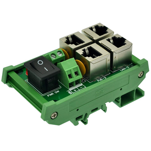 CZH-LABS DIN Rail Mount 2 Ports Passive RJ45 PoE Power Injection Board, Power Over Ethernet Injector