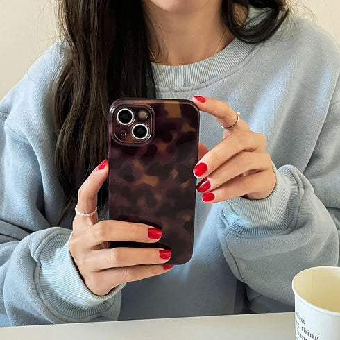 Reezaddin 14 6.1in,Retro 14 6.1" Aesthetic Tortoise Shell Phone Case for iPhone Cool Girl Leopard Print Brown Amber