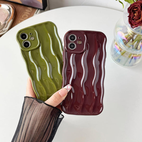 Caseative iPhone 12 Case, Water Ripple Pattern Curly Wave Frame Soft Cover - White