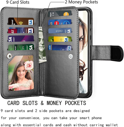 Njjex Galaxy A11 Case for Samsung Galaxy A11, Wallet Case with 9 Card Slots, PU Leather Folio Flip, Detachable