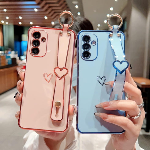 ZTOFERA Luxury Cute Plating Edge Case for Samsung Galaxy A15 5G, with Wrist Strap, Pink