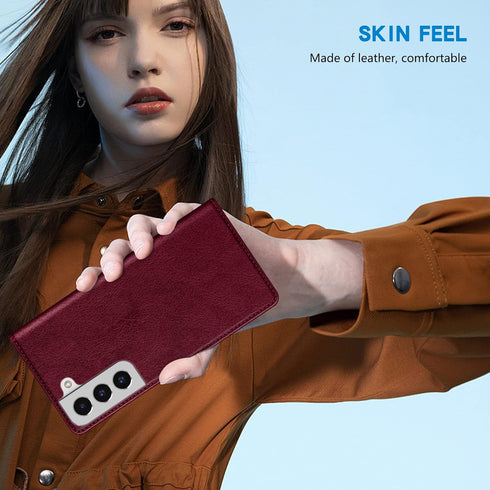 ZZXX Wallet Case for Samsung Galaxy S22 Plus, Wine Red Magnetic Leather Flip with RFID Blocking Card Slot Stand