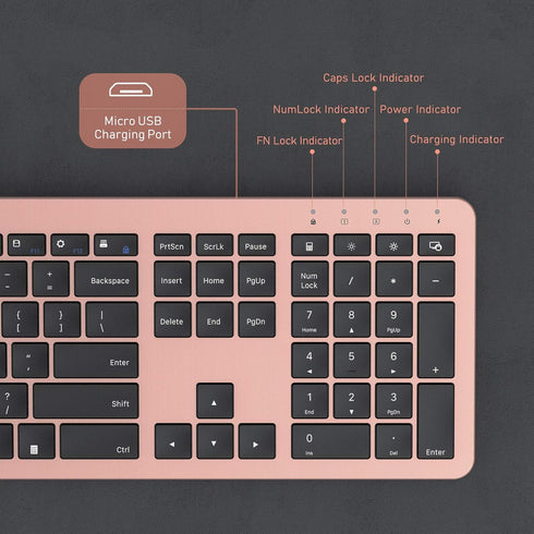 seenda Rechargeable Wireless Keyboard Mouse Combo - Full Size Cordless Keyboard & Mouse with Built-in Lithium Battery