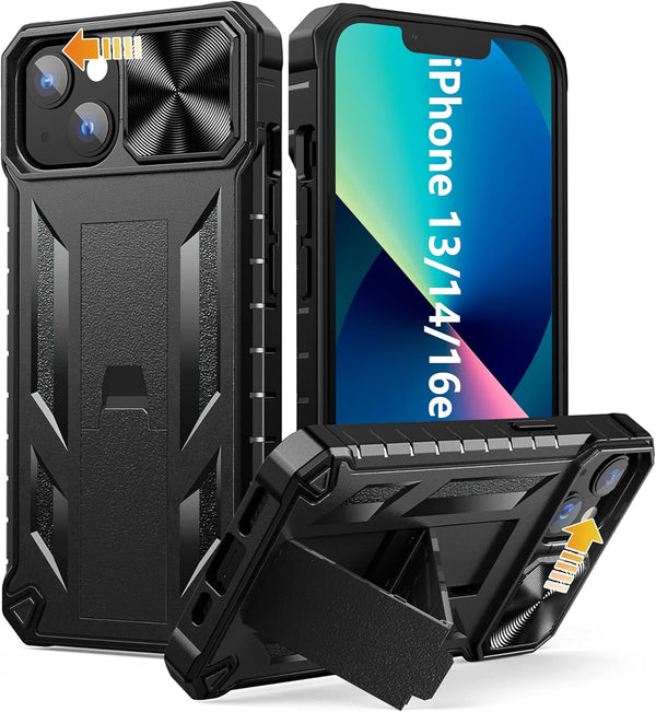SOiOS for iPhone 16e Case 2025, iPhone 13/iPhone 14 Cover with Kickstand, Shockproof Military Grade Protective Cell