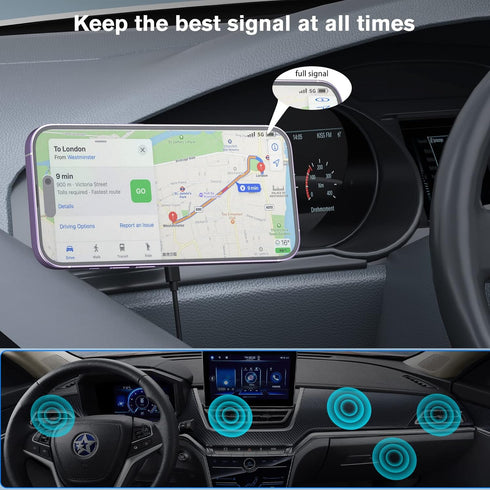 OHLPRO MagSafe Car Mount Charger, 15W Fast Charging Magnetic Phone Holder for Dashboard and Air Vent