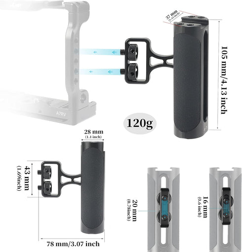 Hersmay 1/4"-20 Mini Side Handle Camera Hand Grip with Screws Stabilizer with ARRI-Style Mount Screw & Cold Shoe Mount