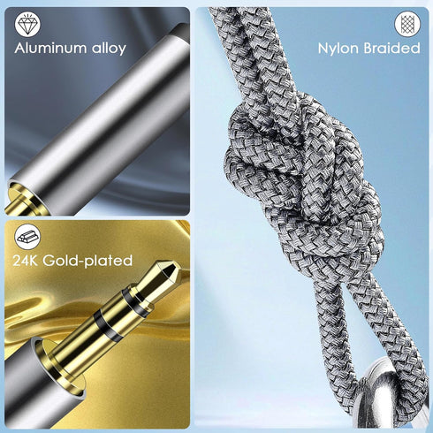 SAISN 3.5mm 2 Pack 1.5ft Audio Aux Cable - Nylon Braided Hi-Fi Stereo Audio TRS Cable for Car Home Stereos, Headphones