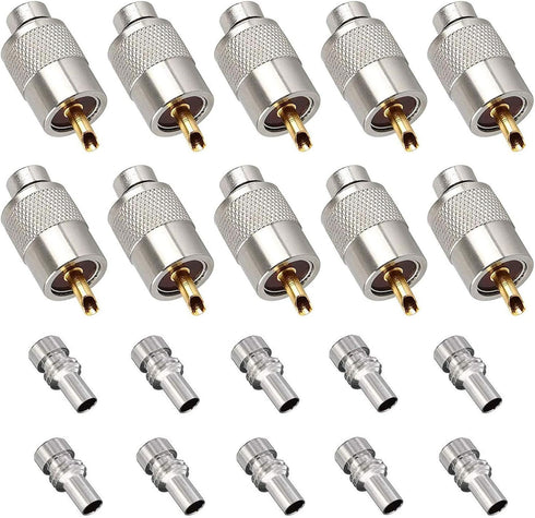 10 Pack UHF PL259 Solder Connector Plug with Reducer for RG8x, RG8, RG59, LMR-400, RG-213 Coaxial Cable