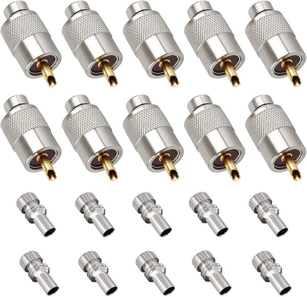 10 Pack UHF PL259 Solder Connector Plug with Reducer for RG8x, RG8, RG59, LMR-400, RG-213 Coaxial Cable