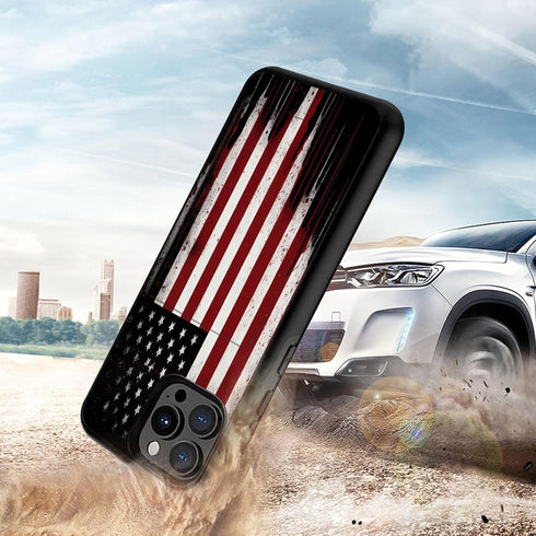 Wallet Case for iPhone 14/iPhone 13, Shockproof TPU & PC Dual Layer Cover with Hidden Card Slot, Old American Flag