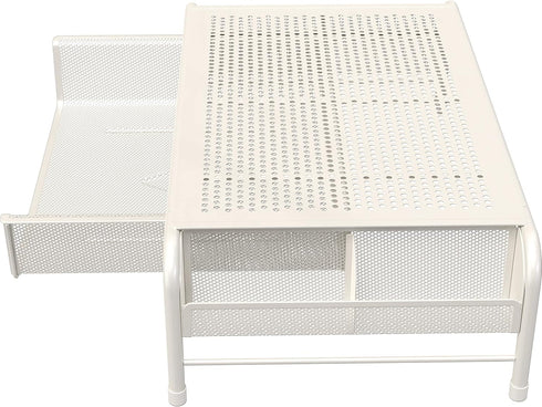 White Metal Monitor Stand with Organizer Drawer - Simple Houseware