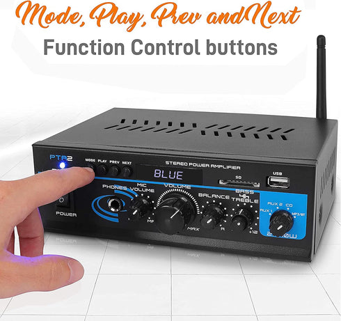 Pyle Home Audio Power Amplifier System - 2X40W Bluetooth Mini Dual Channel Mixer Receiver for Speakers
