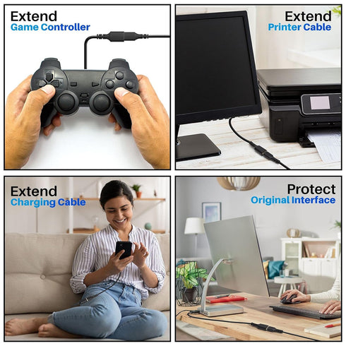 10 FT USB 2.0 Extension Cable 3 Pack - Type A Male to Female Adapter for Printer, Keyboard, Mouse, Hard Drive, Black
