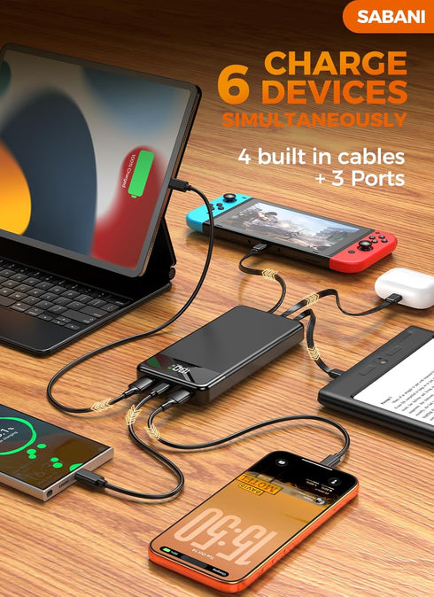 SABANI 35000mAh 4 22.5W Pack 17 16 15 14 13 1 Pack Portable Charger Power Bank - Powerbank with Built in Cables, Fast