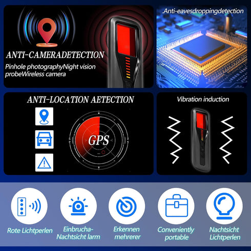 jjxeqo Scanner,5-Level Adjustment,6 Hidden Camera Detector,GPS Tracker Detector,Wireless Signal Sensitivity Detection