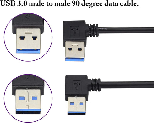 2 Pack Left & Right Angle USB 3.0 A Cable, 90 Degree Type A Male Data and Charging Extension Cable (0.3M/1ft-Black)