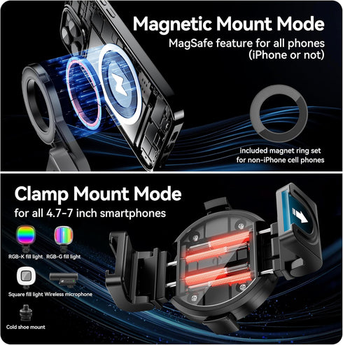 Fourpillars 3-in-1 MagSafe Phone Tripod, Portable Pocket Size Selfie Stick, Magnetic Phone Stand for iPhone & Android