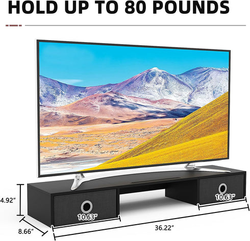 2 2 YAOHUOO Dual Monitor Stand with LED Light Drawers, Computer Monitor Riser for Monitors, Large Desktop Organzier