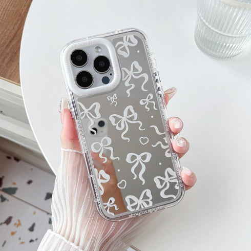 Love Heart Bow Plating Mirror Soft Phone Case for iPhone 13 Pro, Silver