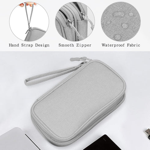 Skycase Electronic Organizer Travel Case - Waterproof Double Layers Storage Bag for Accessories, Charger, Cable, Grey