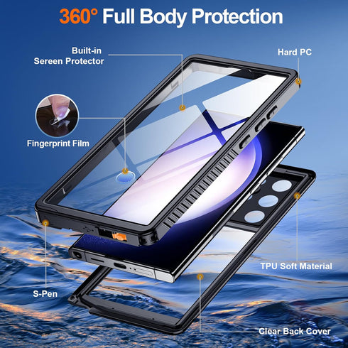 Hualele Galaxy S23 Ultra Case, Waterproof Rugged Full Body Protective Military Grade Drop Protection with Built-in Lens