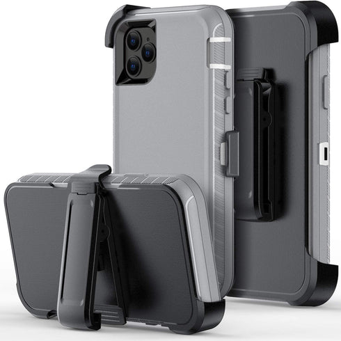Defender Wallet Design with Hidden Back Mirror and Card Holder, Heavy Duty Protection Case for iPhone 11 Pro, Gray