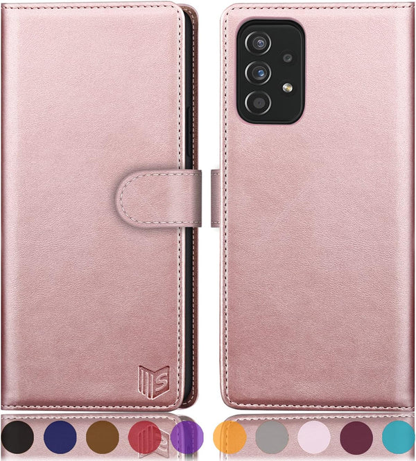 SUANPOT Samsung Galaxy A52 4G & 5G Wallet Case, RFID Credit Card Holder, PU Leather Flip Folio Cover (Rose Gold)