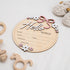 6 Inch Wooden Baby Announcement Sign Round Birth Stat Plaque with Floral and Bow Design (Hello World)
