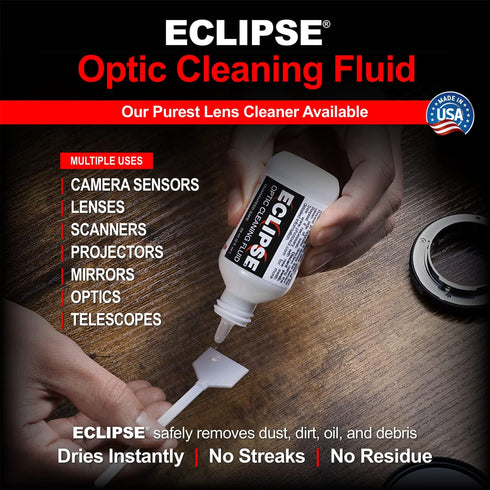 Eclipse Optic Cleaning Solution - Camera Lens and Digital Sensor Cleaner Fluid - Works with All Cameras, Binoculars, and Other Optical Products - Dropper Tip (15ml) - 0.5oz