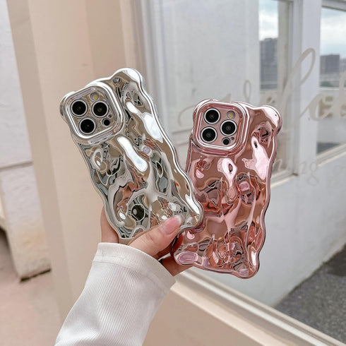 Case for iPhone 14 Pro Max, 3D Wave Bubble Shape Ripple Chrome Pattern Soft Bumper Glitter Shiny Cover (Silver)
