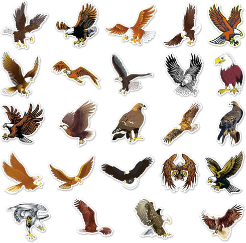 Eagle Stickers for Water Bottle, 50pcs Waterproof Vinyl Bird-of-Prey Stickers for Laptop, Phone, Bumper, Skateboard