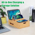 Bamboo Charging Station for Multiple Devices, Desk Organizer with Drawer & Tray, Wood Docking Station, 6 Cables