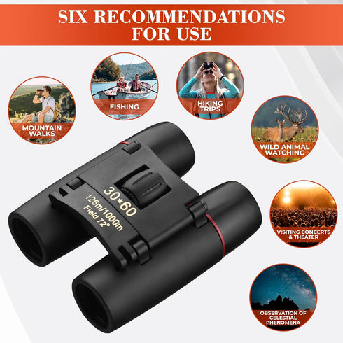 30x60 Travel Binoculars for Bird Watching, Small Binoculars for Adults, Designed for Hiking and Outdoor Adventures