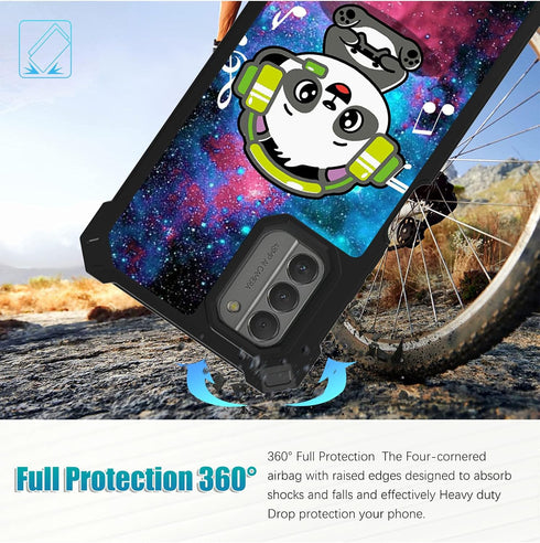 Nokia G310 Case with Glass Screen Protector, 360 Full-Body Hard PC & Soft TPU Bumper, Shockproof - Music Panda 5G 2023.