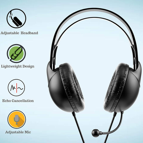 PHILIPS Computer Headset with Microphone for Laptop, Zoom, Skype - 3.5 MM Lightweight Computer Headphones with Echo Cancelling Mic for Home Office, Call Center, Skype, Zoom