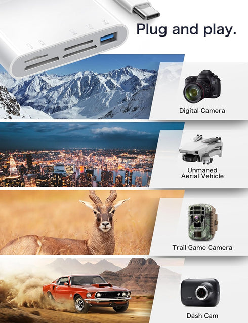 USB C SD Card Reader, 5 in 1 Adapter with SD MicroSD MS Slots & USB Female Port, Compatible with iPhone 15, iPad