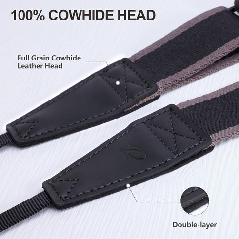 Padwa Lifestyle Adjustable Camera Strap - 1.5" Full Grain Leather Ends for Photographers, Quick Release for Cameras
