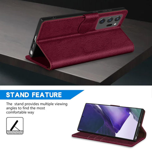 ZZXX Samsung Galaxy Note 20 Ultra Wallet Case with RFID Blocking, Leather Flip Fold Protective Case, Wine Red