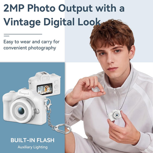 Dienspeak 32GB 1080P Tiny Digital Camera, Vintage Mini Keychain Camera for Teens & Beginners, Cute Portable Small