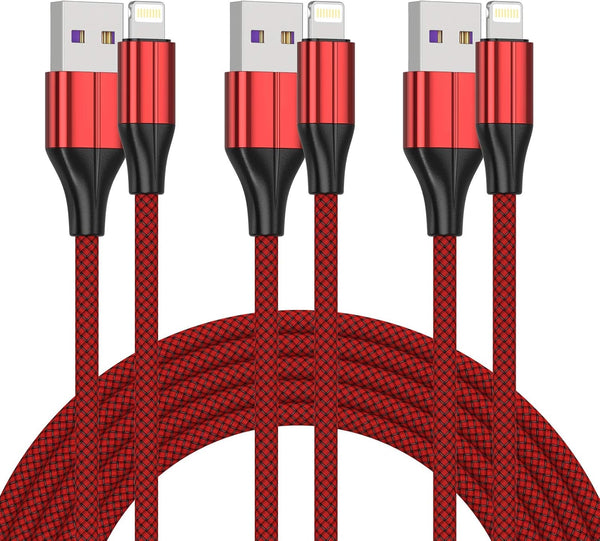 MFi Certified iPhone Charger Cable (3 Pack, 6ft) - Nylon Braided Lightning USB Cable for iPhone 11/Pro/X/Xs Max/XR/8
