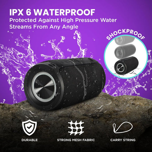 Mega Magnaboom Small Bluetooth Speaker, Portable 5.0 Waterproof Speaker with LED Lights, Enhanced Bass for