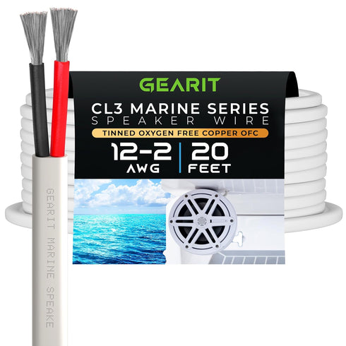 GearIT 12/2 Marine Wire 20 Feet, 12AWG Gauge Tinned OFC Copper Speaker Cable, White
