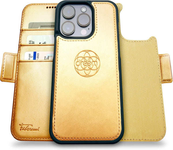 Dreem Fibonacci Wallet Case for iPhone 14 Pro - 2-in-1 Shockproof with Detachable Vegan Leather Folio