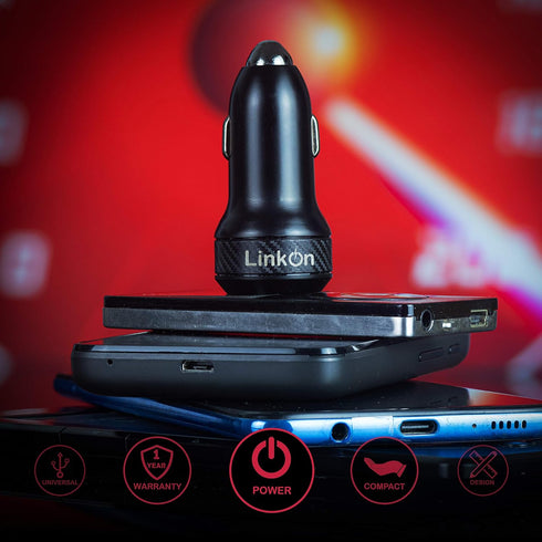 LinkOn 45W Car Charger with 27W USB-C PD3.0 & 18W USB-A QC3.0 for iPhone Xs/Max/XR/X, iPad, Samsung Galaxy, Pixel,