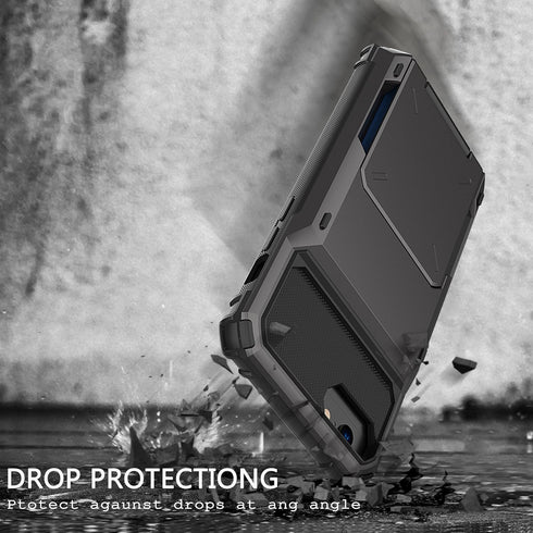 Asuwish Hybrid Phone Case for iPhone 7/8/SE 2020/2022, Gray, with Screen Protector & Credit Card Holder Slot.